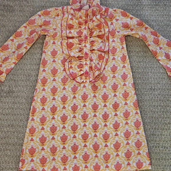 Shrimp And Grits Kids Orange Ruffle Long Sleeve Dress Size 10 - Picture 1 of 5